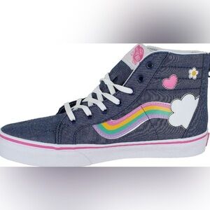 Vans Kids Blue High-Top Sneakers with Rainbow and Cloud Design